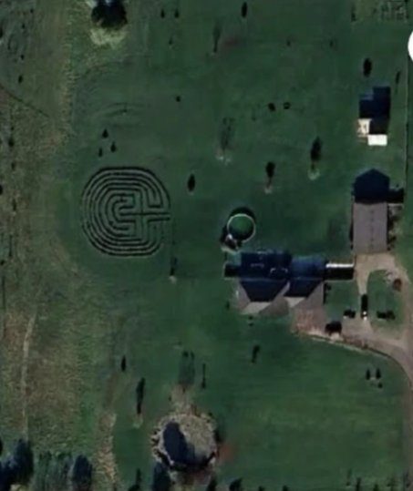 Aerial view of the A&B Healing Resort labyrinth and property